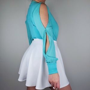 Bebe Blue Teal Deep V-neck Bodysuit
